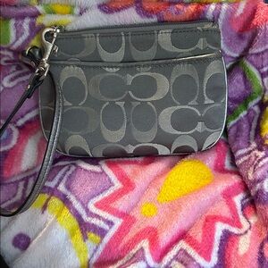 Coach Metallic Gray Wristlet with small hangtag